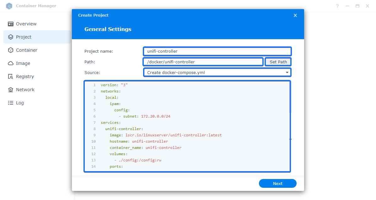 How to install UniFi Controller on a Synology NAS using Docker Manager